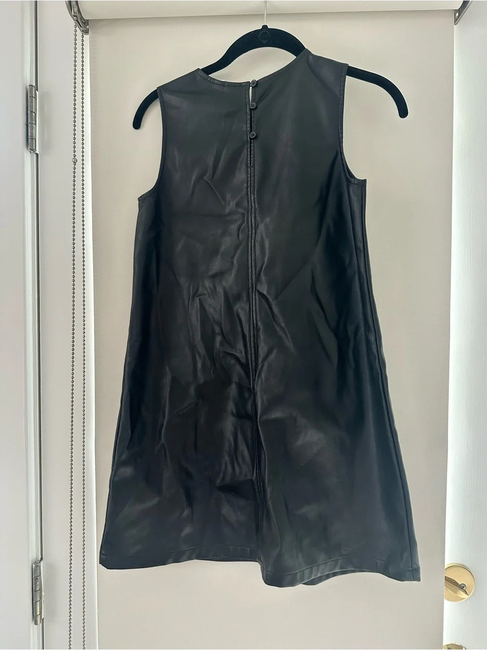 GAP Black Faux Leather Sleeveless Shift Dress with Front Pockets